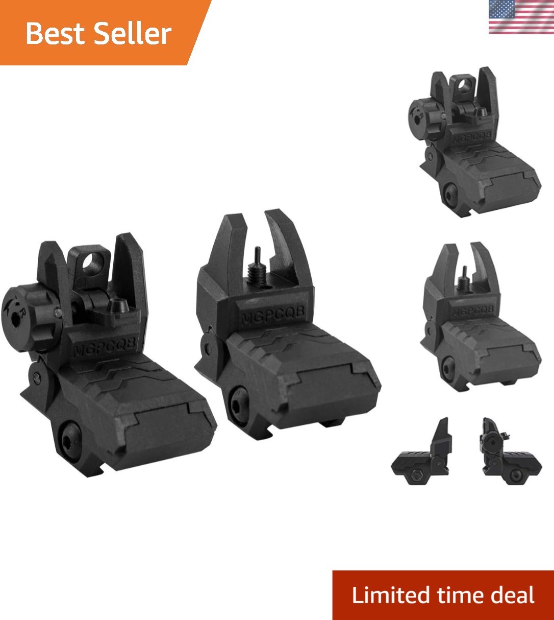 Impact-Resistant Front & Rear Iron Sights for Firearm and Airsoft - Easy Install