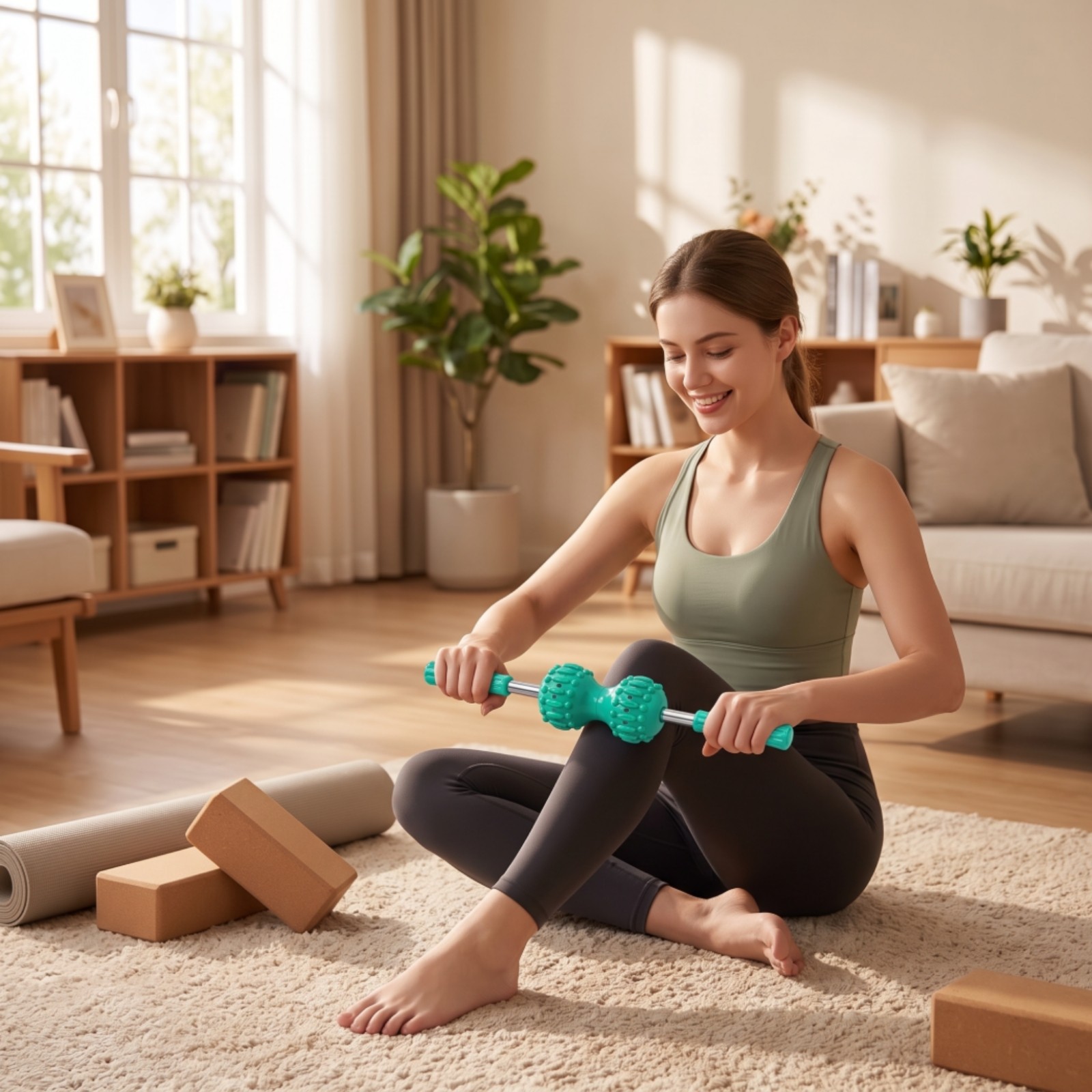 Back Massage Stick Multi-Head Roller Massager with Double-Ball Heads Non-Slip