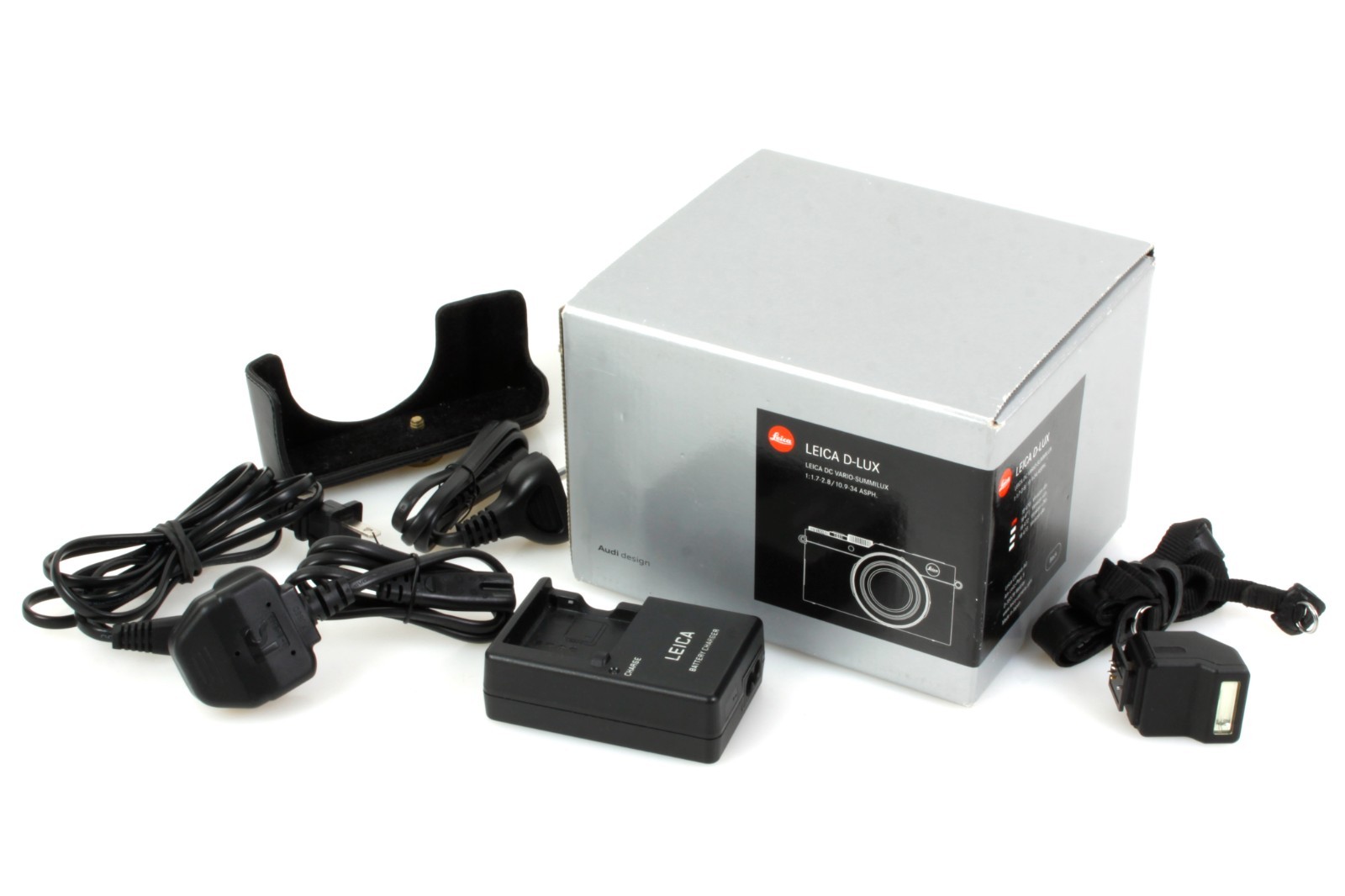Leica D-Lux Typ 109 Digital Camera Box w Charger/Strap/Case/Cord/Flash NO CAMERA