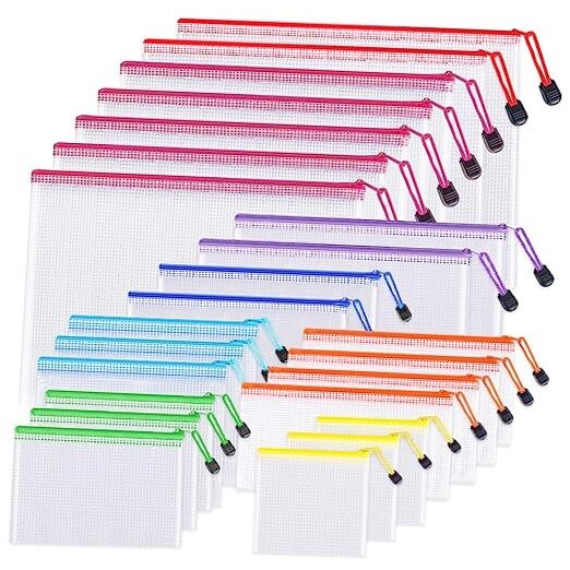 24pcs Mesh Zipper Pouch Bags - 8 Sizes Plastic Zipper Pouches for