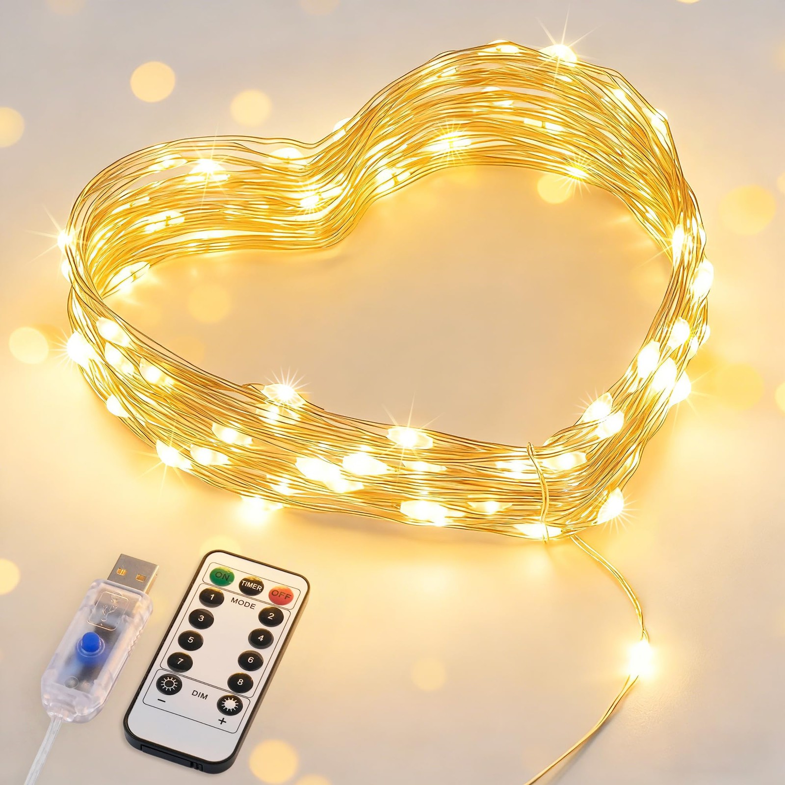 JMEXSUSS USB Fairy Lights for Bedroom, 33ft 100 LED Twinkle Lights Plug in wi...