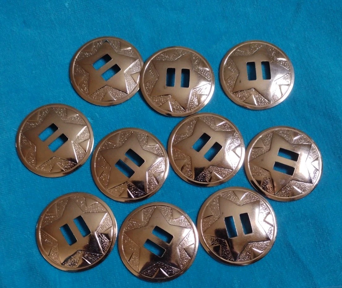 NOS Western Nickel Plated Slotted Round Star Conchos (1 1/2") Pack of 10