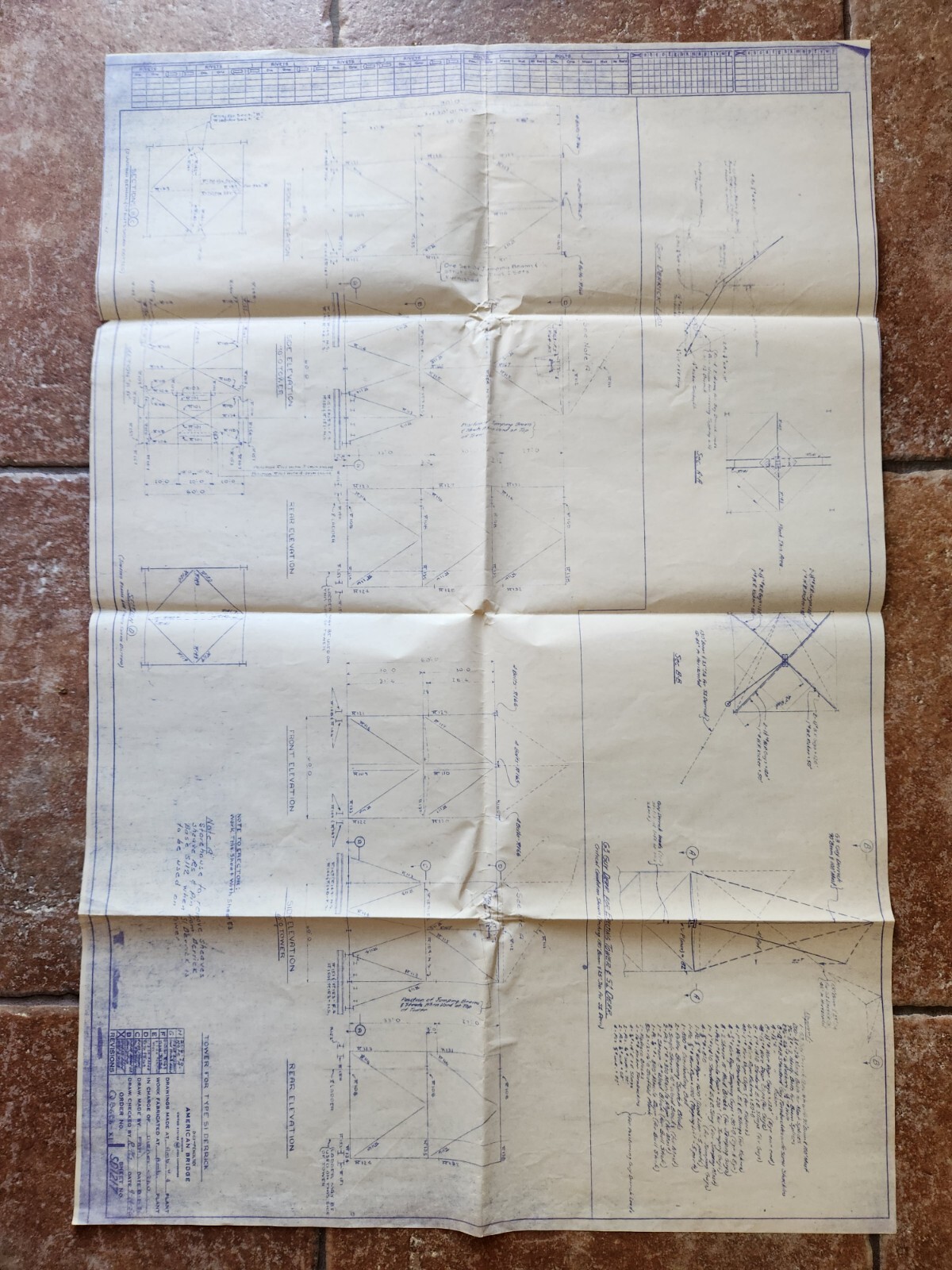 Tower For Type SI Derrick Blueprint Plans 1960's American Bridge Steel Portugal