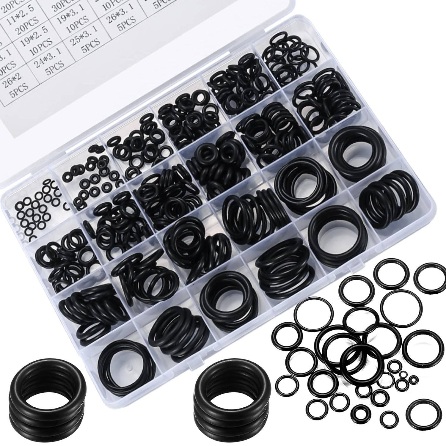 360 Pcs O Ring Assortment Kit,Rubber Washer Orings, Black 24 Sizes Pressure Wash