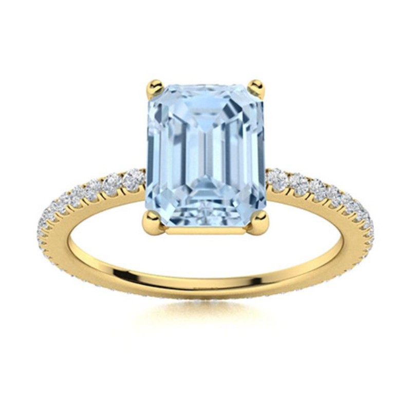 Aquamarine Gemstone New Solitaire with Accents Prong Easter Ring 925 Silver