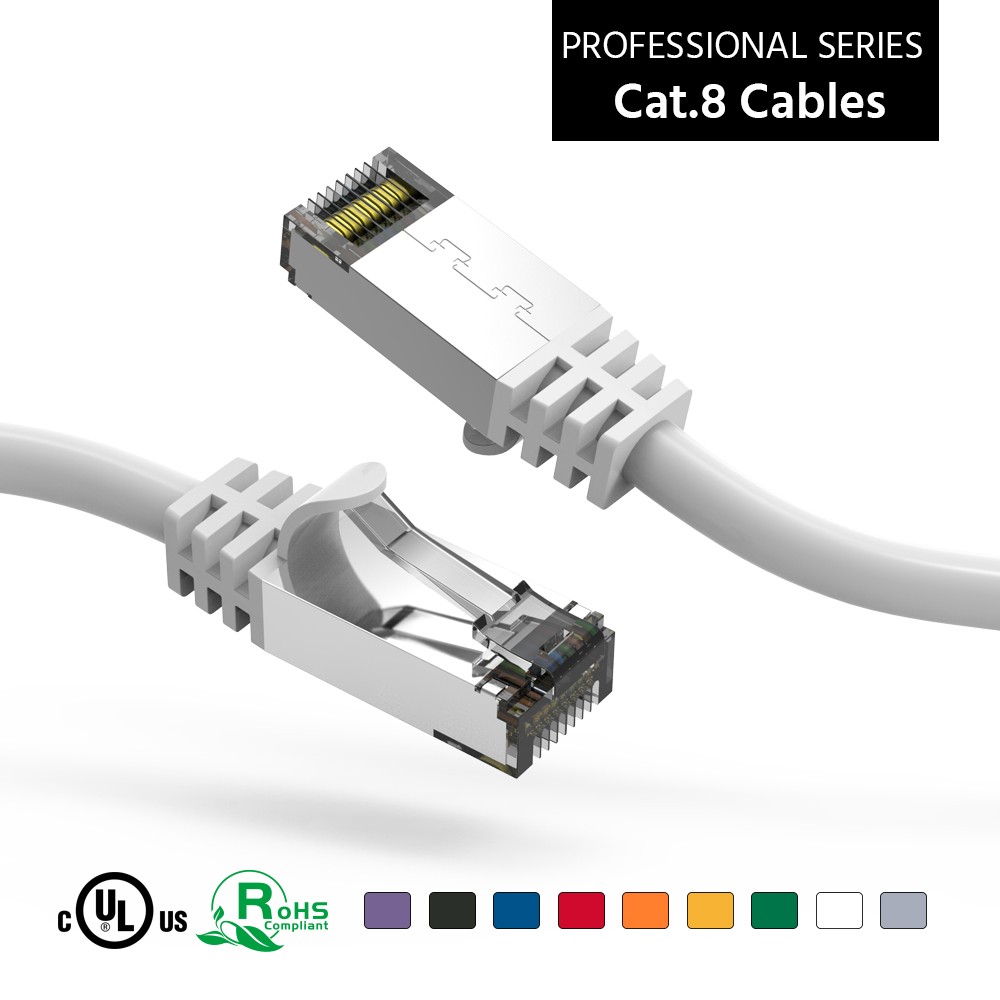 2Ft CAT8 S/FTP Ethernet Network Cable White 26AWG