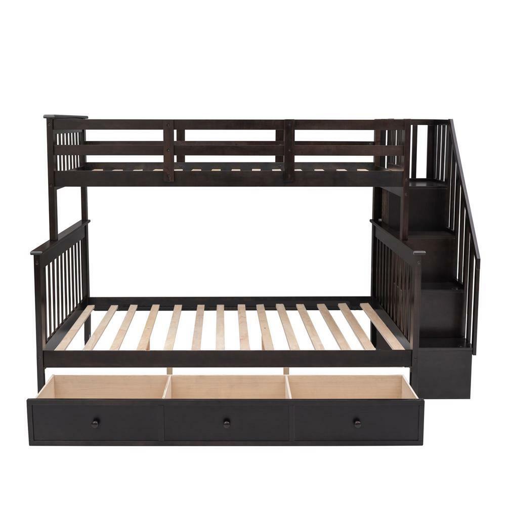 Maximized Storage Space Stairway Twin-over-Full Bunk Bed Espresso