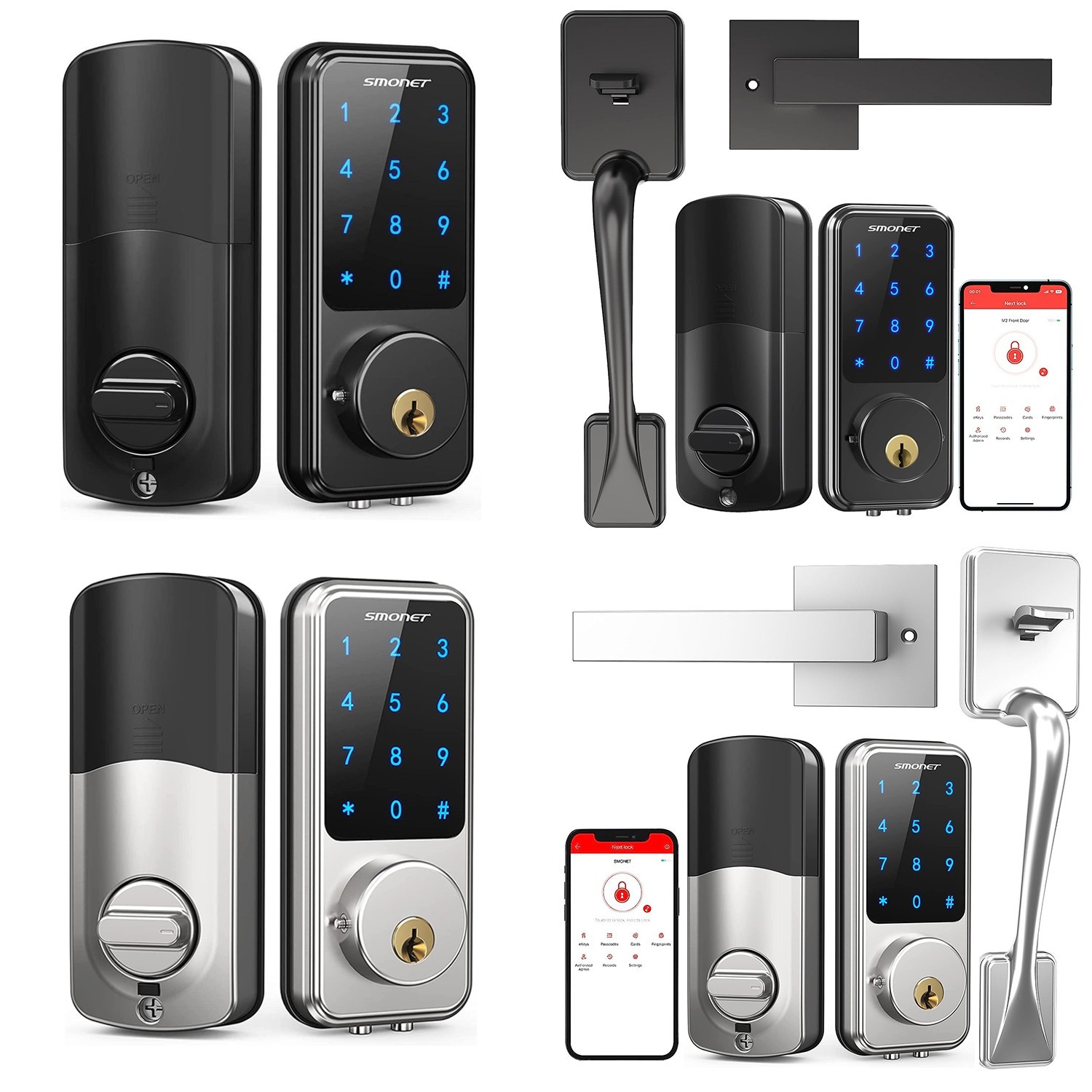 SMONET Smart Front Door Lock Handle Set Keyless Entry Digital Keypad Deadbolt US