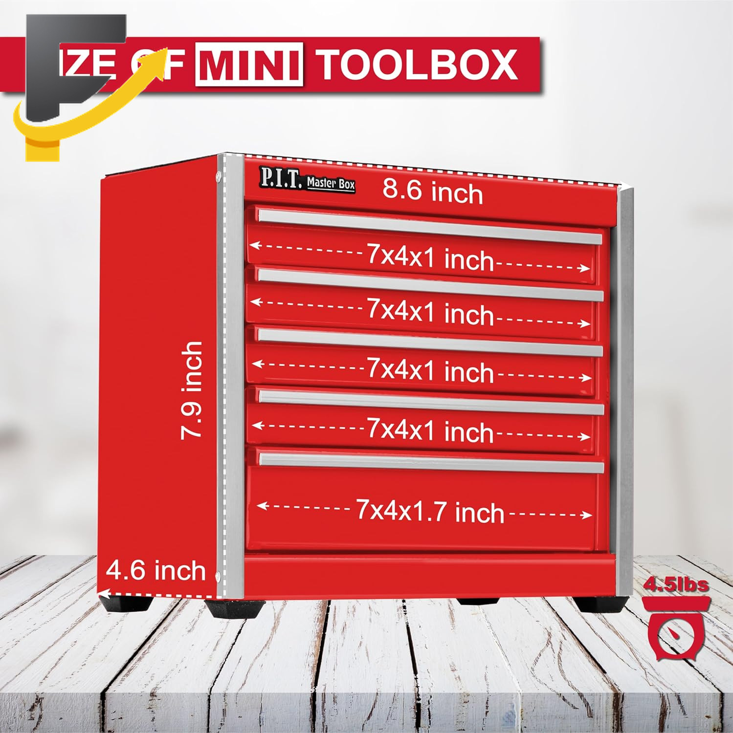 Mini Red Tool Box Portable 5-Drawer Micro Roll Cab Steel Tool Box with Liner Red