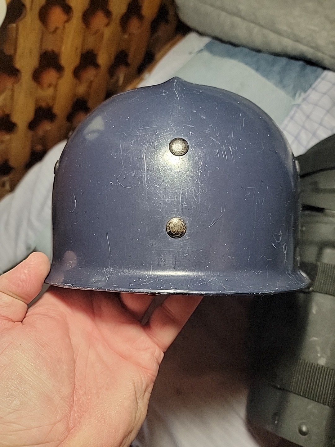 VTG French Gendarme Riot Helmet W Bomb Emblem/Liner+Chin Strap +Forearm Guards