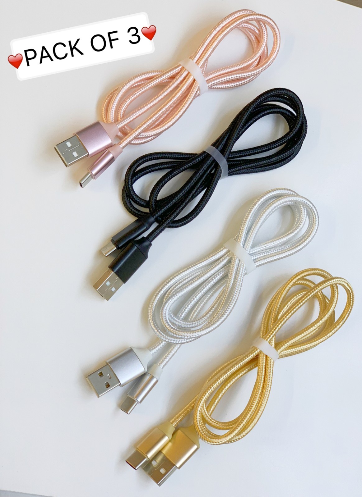 3 Pack 3ft Braided Heavy Usb Cable Charging Cord For Type C SAMSUNG S9+/NOTE8/9