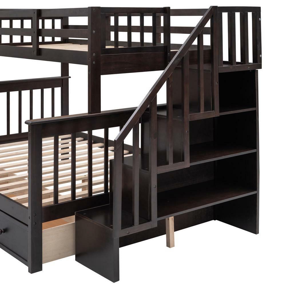 Maximized Storage Space Stairway Twin-over-Full Bunk Bed Espresso