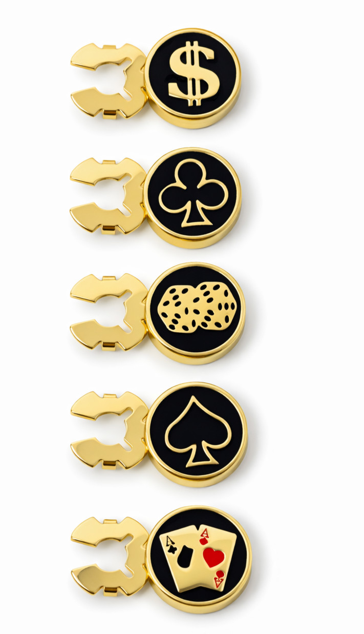 Casino Button Covers Set Gold Black – Poker Dice Cards Spade Club Cuff Shirt 18m