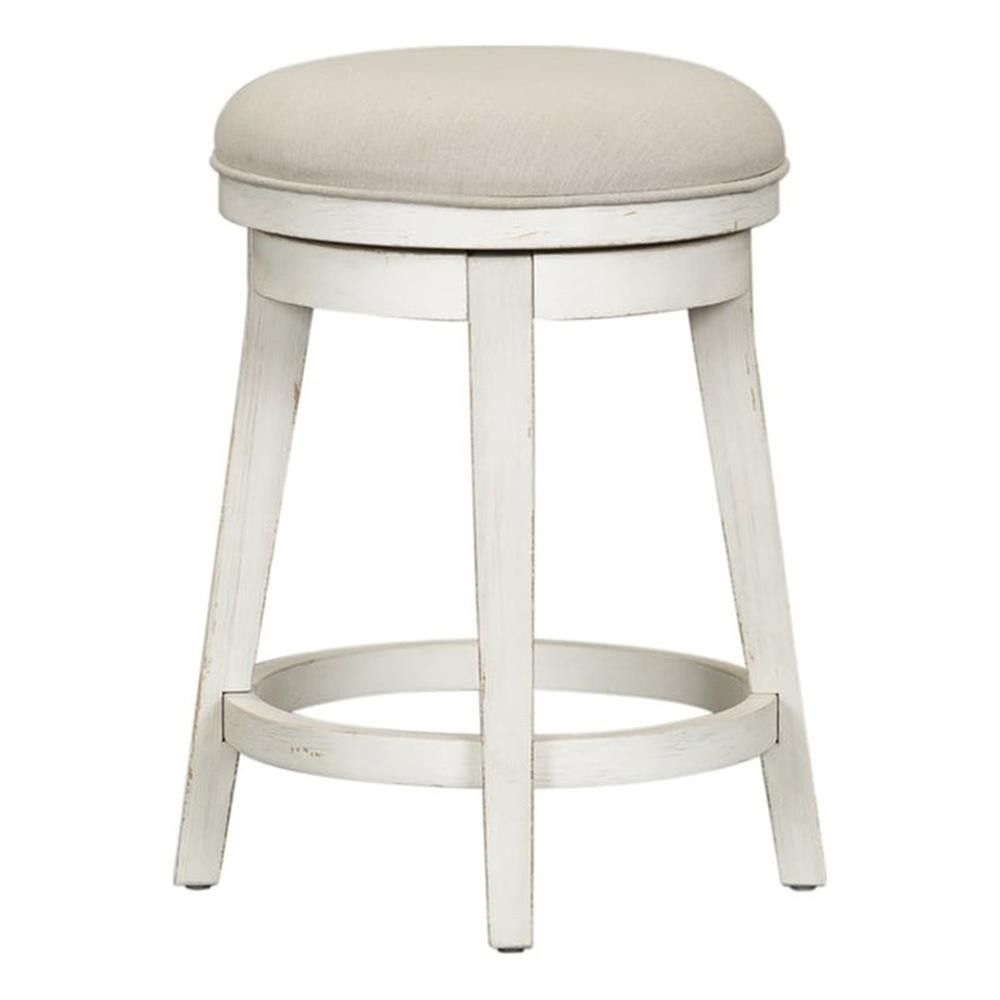 Pemberly Row Contemporary Solid Wood Console Swivel Stool in Flea Market White