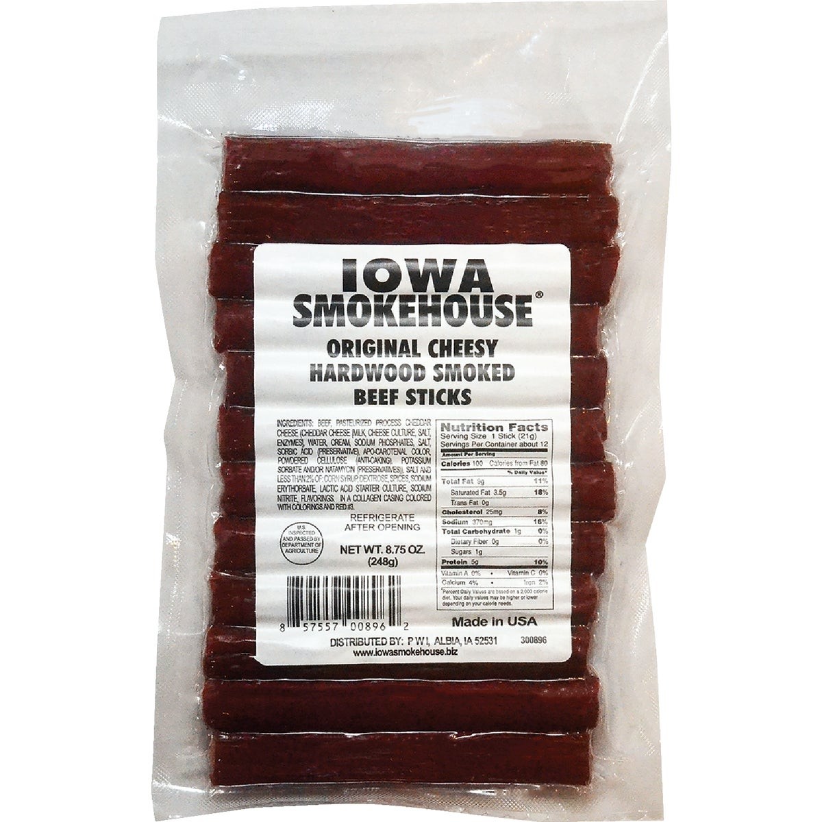 Iowa Smokehouse 8.75 Oz. Original Cheesy Hardwood Smoked Beef Sticks Jerky Iowa