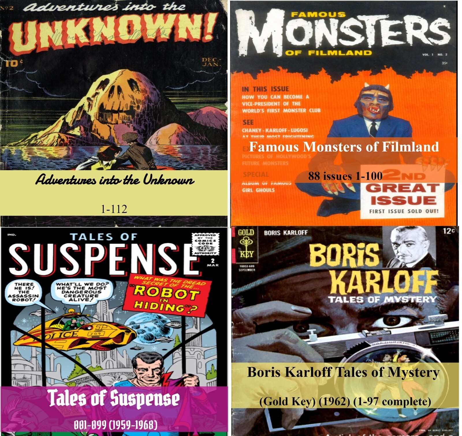 4 DVD ROMS  Tales of Mystery, Famous Monsters, Tales of Suspense, Adventures