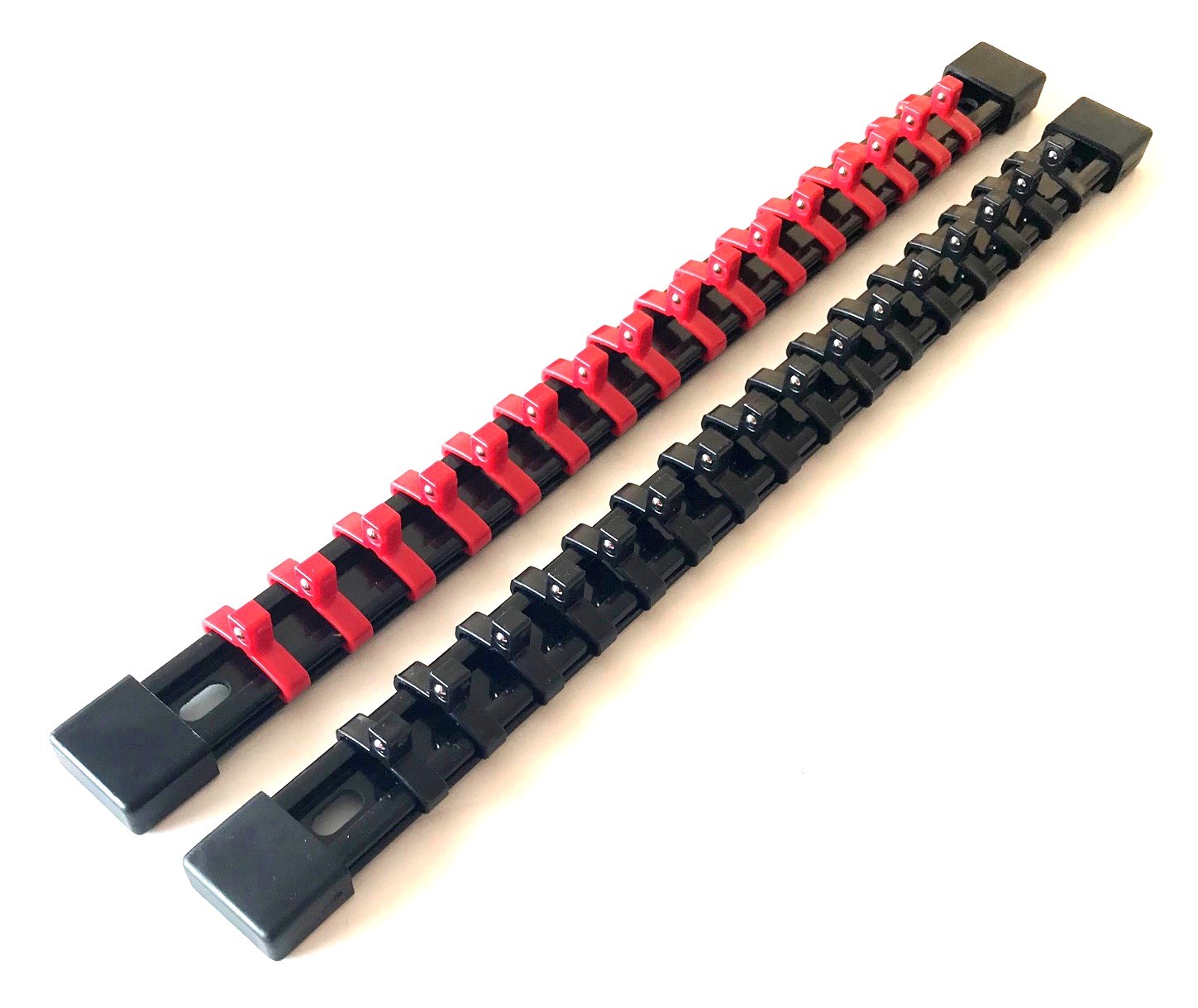 2 GOLIATH INDUSTRIAL 1/4" ABS MOUNTABLE RED/BLACK SOCKET RAILS HOLDERS ORGANIZER