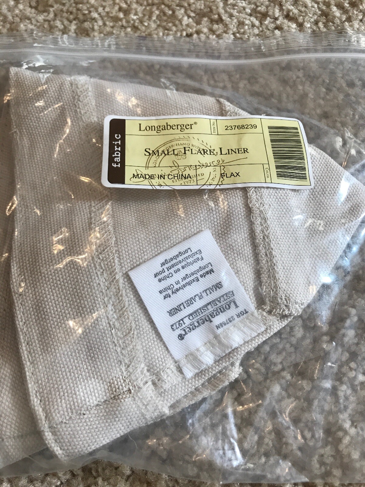 Longaberger Liner - Small Flare - Flax - NIB