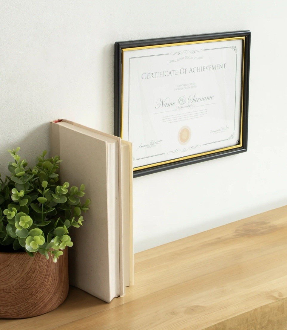 DesignOvation 8.5x11 Basic Black/Gold Classic Document Frame, Set of 2
