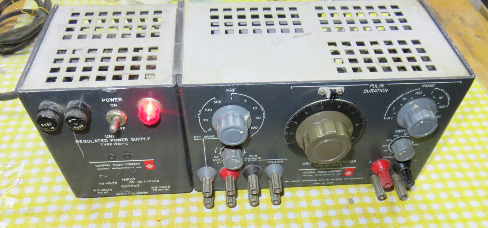 VINTAGE GENERAL RADIO 1217-B UNIT PULSE GENERATOR w 1201-C POWER SUPPLY TESTED