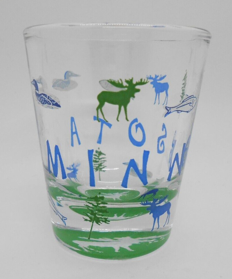 Minnesota, USA Souvenir Shotglass featuring Moose & Iconic Images