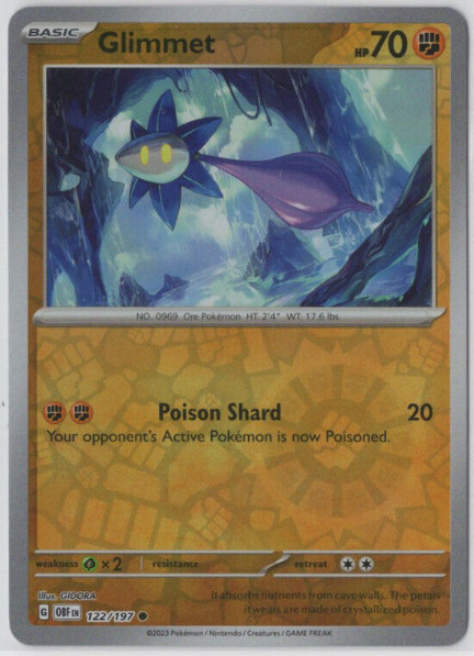 Pokemon - Glimmet - 122/197 - Reverse Holo - Obsidian Flames - NM/M