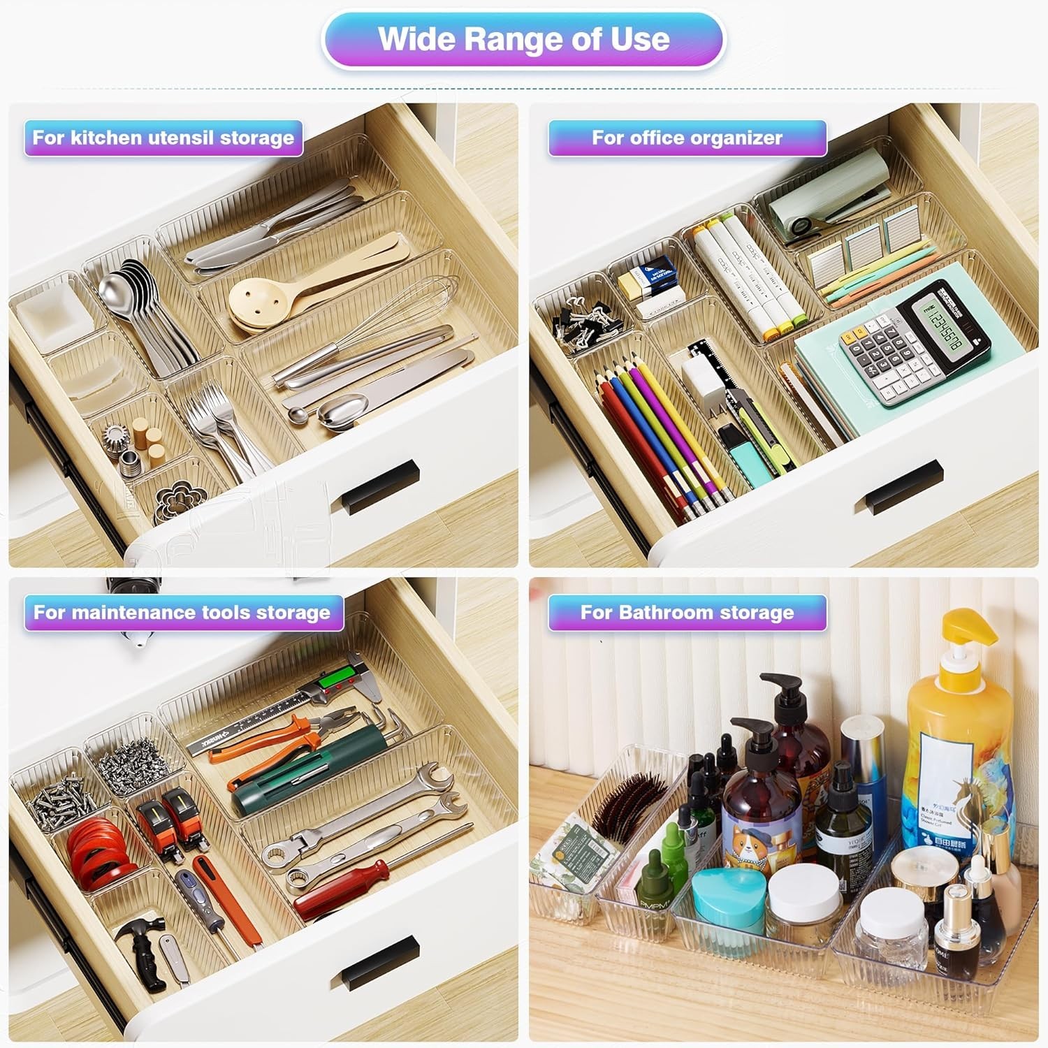 Okylvve 25 PCS Clear Plastic Drawer Organizer Set - 4 Sizes Makeup
