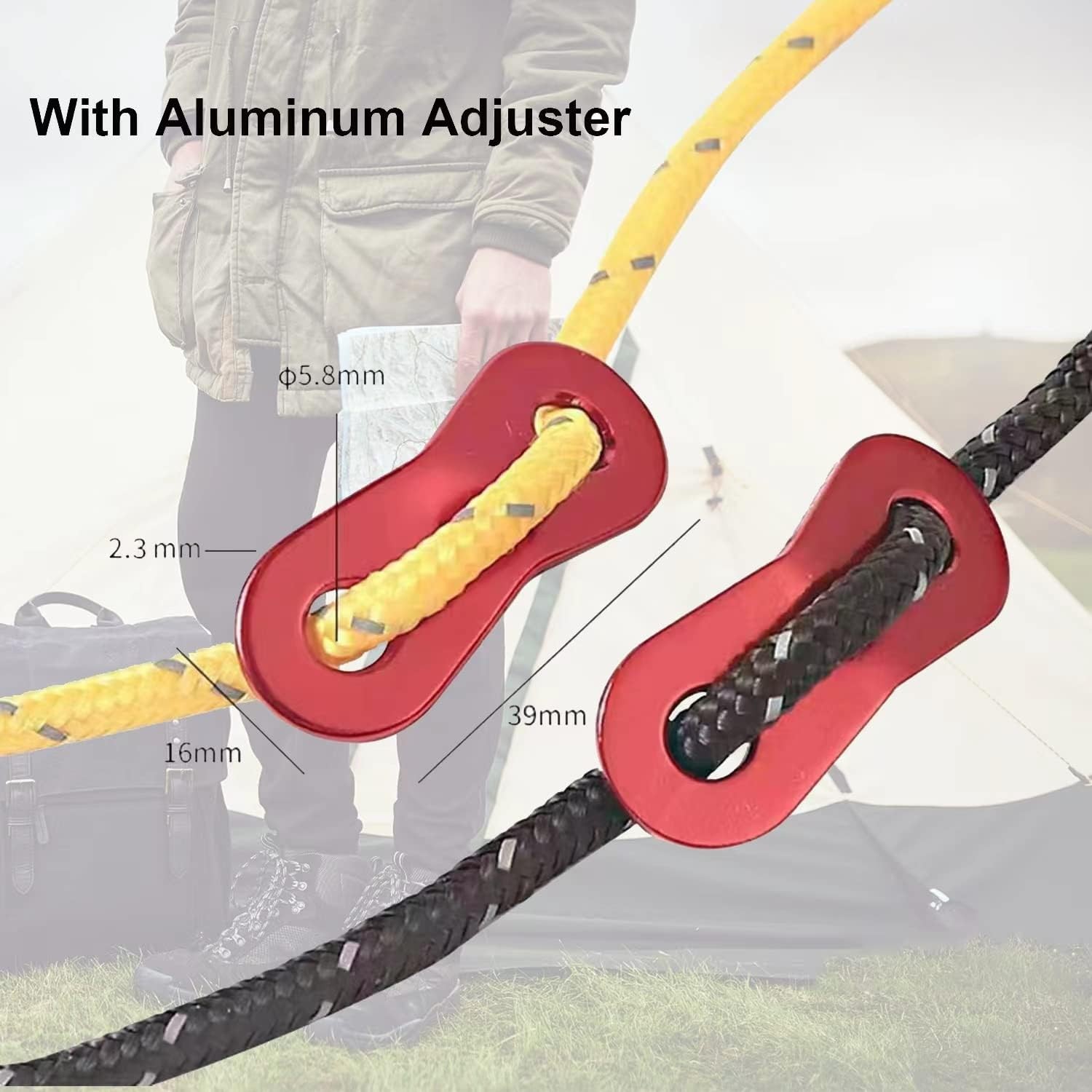 8 Pack 4mm Guy Lines Ultralight Tent Cords with Aluminum Adjuster Multicolor