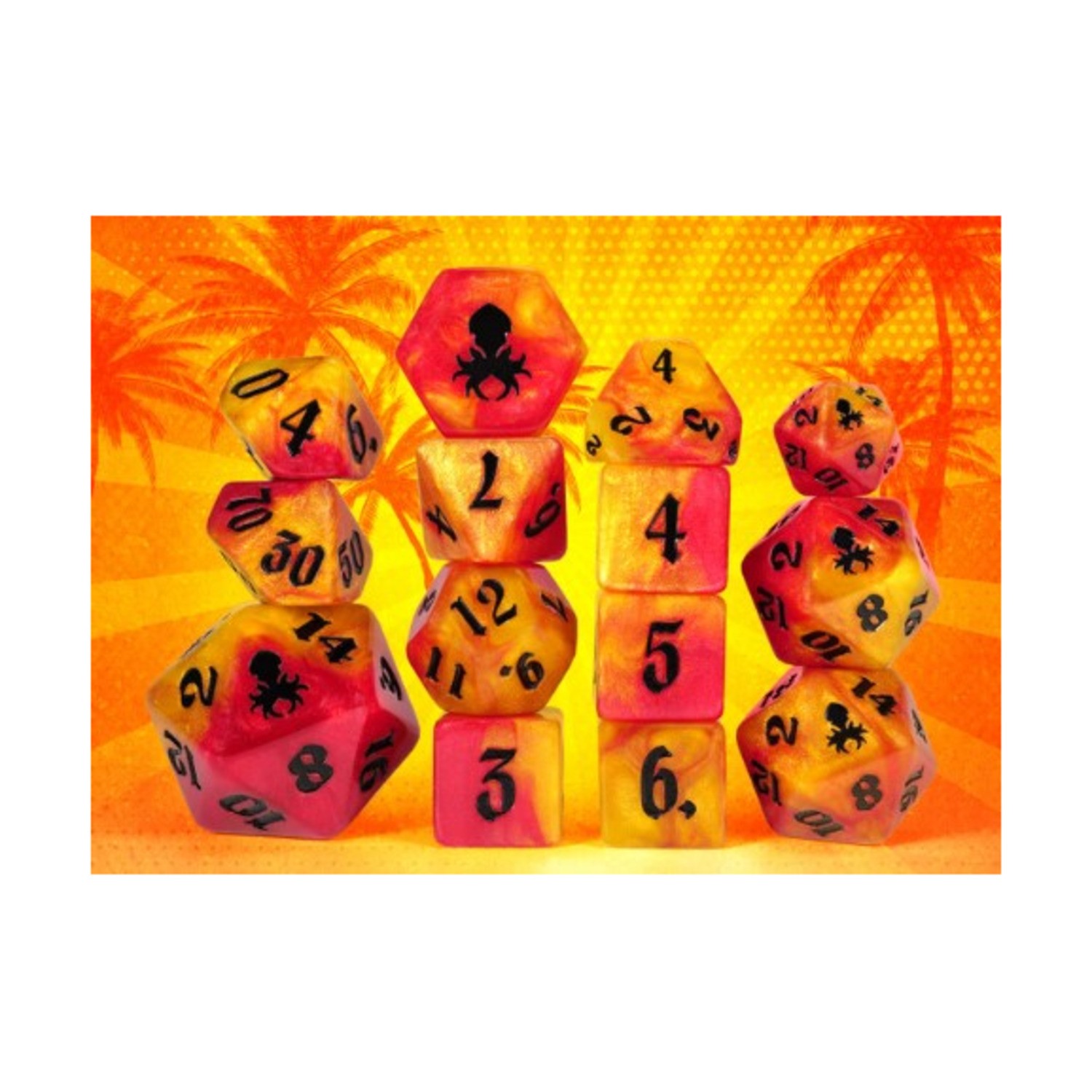 Kraken Dice Dice Poly Set - Cherry Pineapple Swirl w/Black (14) New