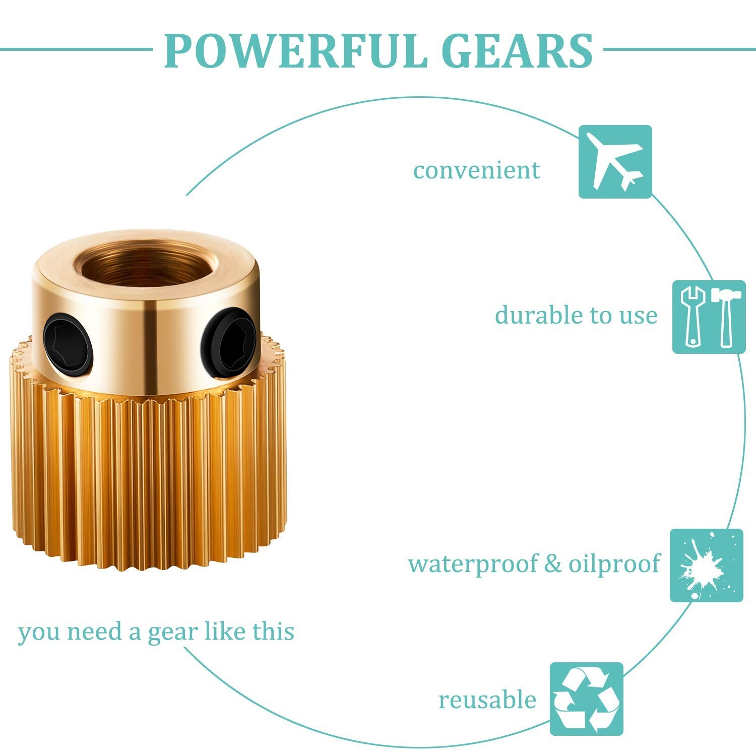 10 Pack Compact 40 Teeth Brass Extruder Gears - Boost 3D Print Performance