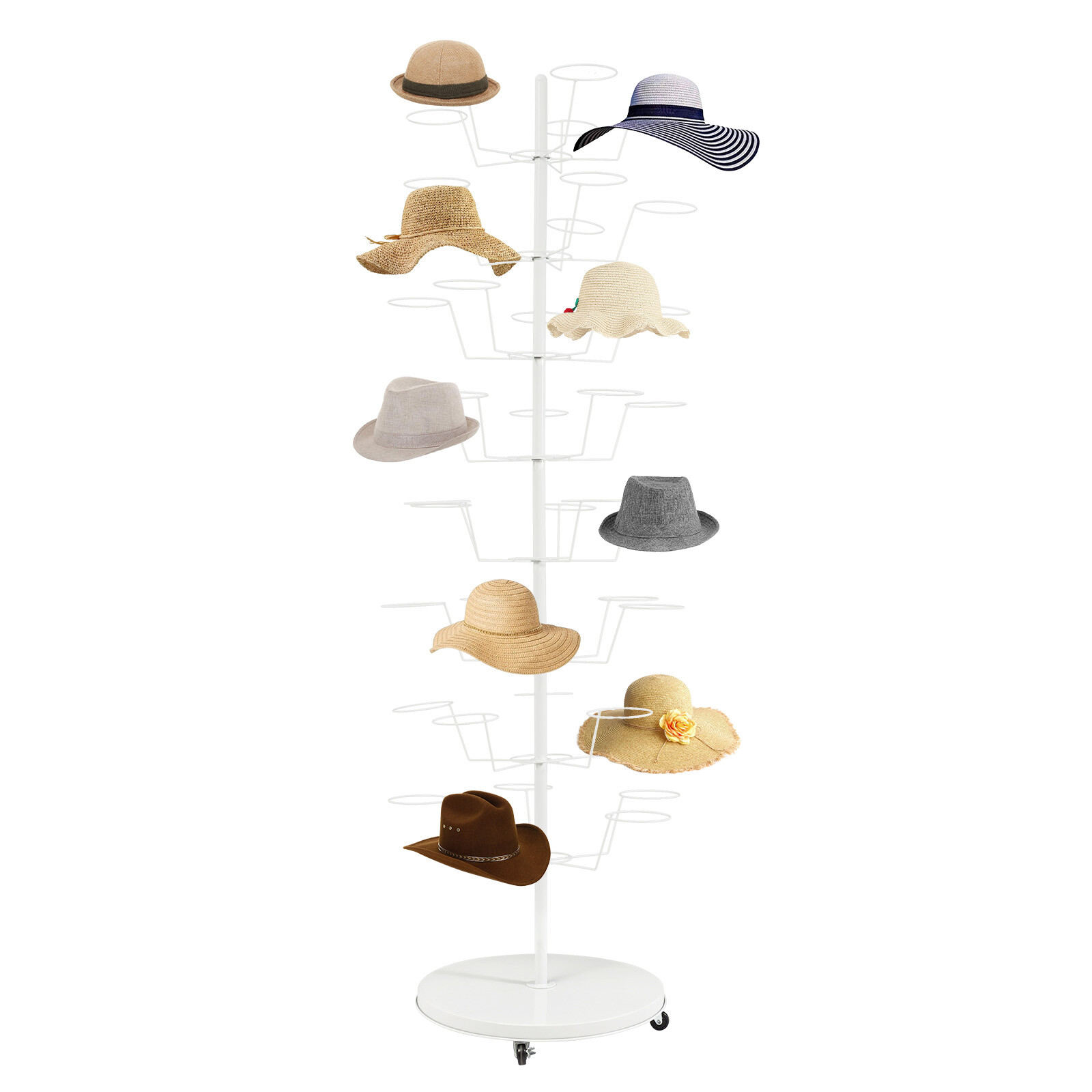 White Hat Rack, Freestanding Hat Display Stand, 8-tier Hat Holders