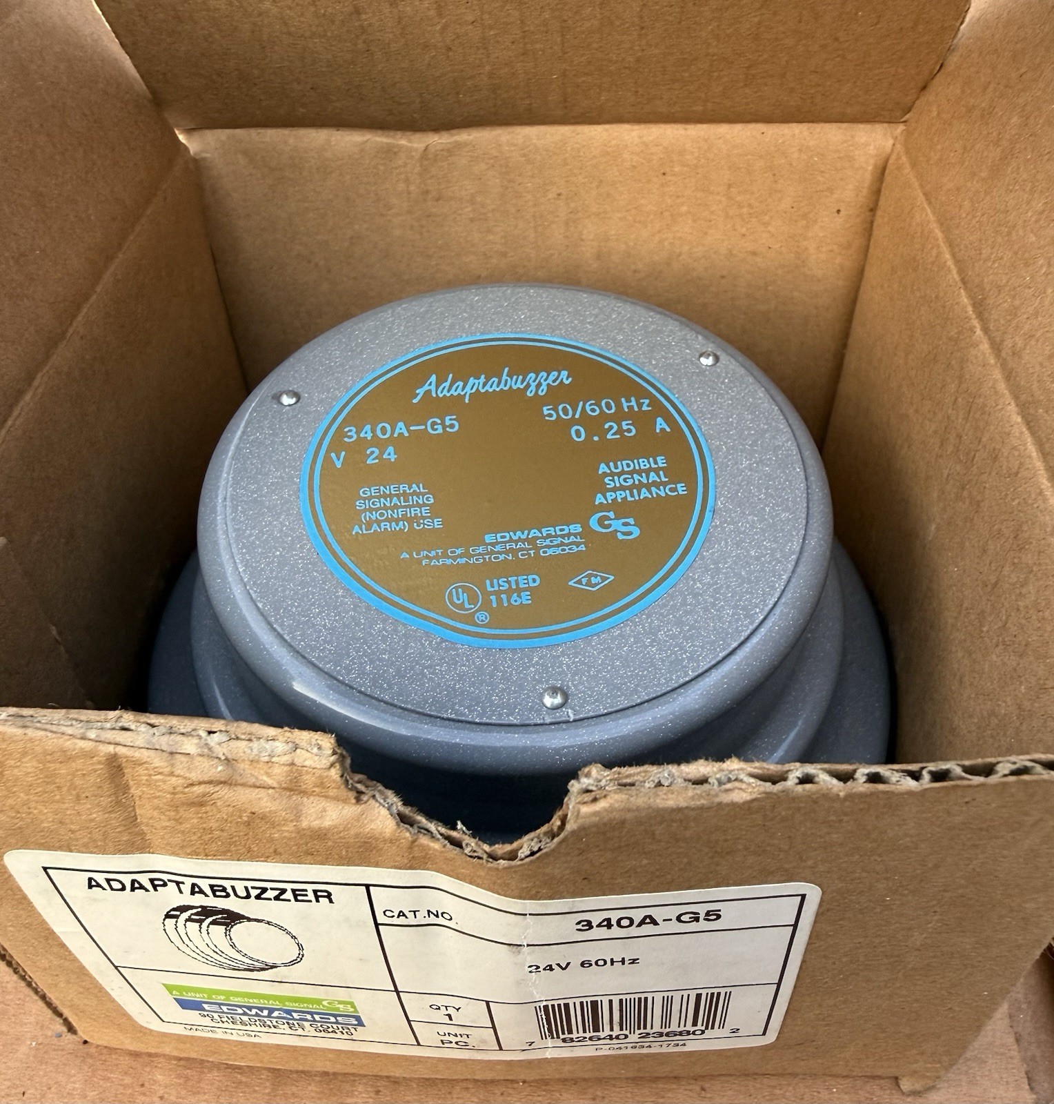 EDWARDS SIGNALING ~ 340A-G5 ~ ADAPTABUZZER ~ BUZZER ~ 24VAC ~ VIBRATING BELL