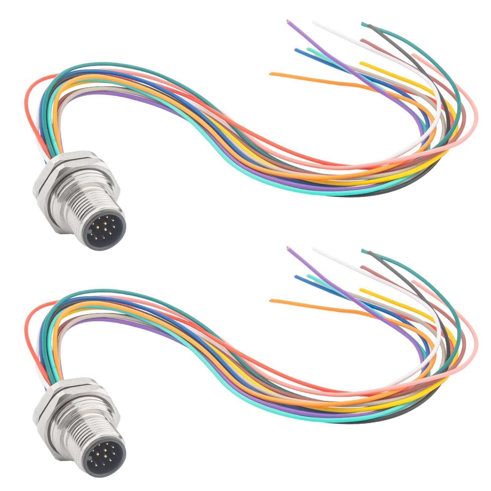 2-Pack M12 12 Pin A Coded Male Aviation Connector Cable 0.7ft