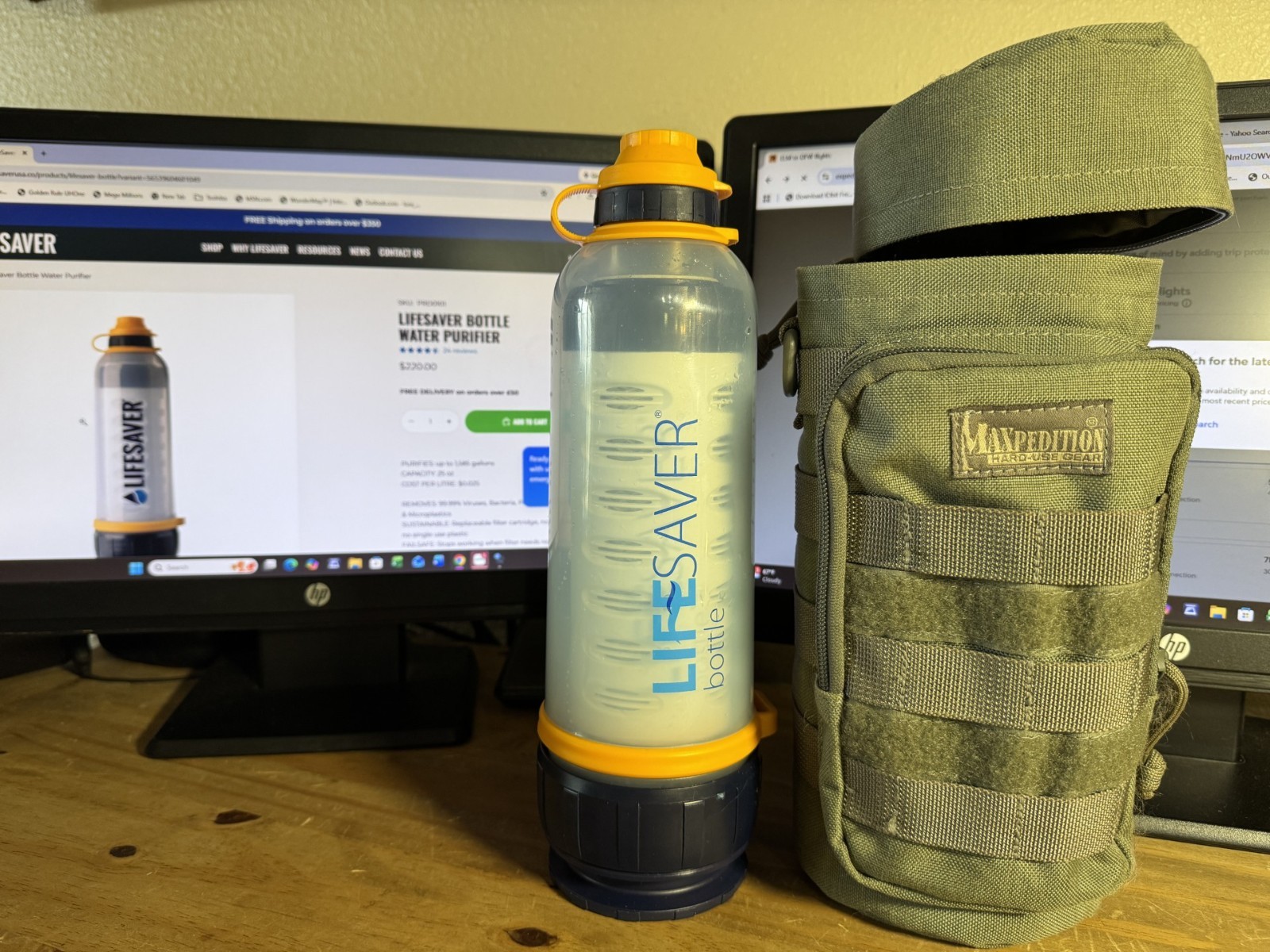 LIFESAVER BOTTLE 4000UF  Water Filter Bottle.  BONUS Maxpedition Bottle holder