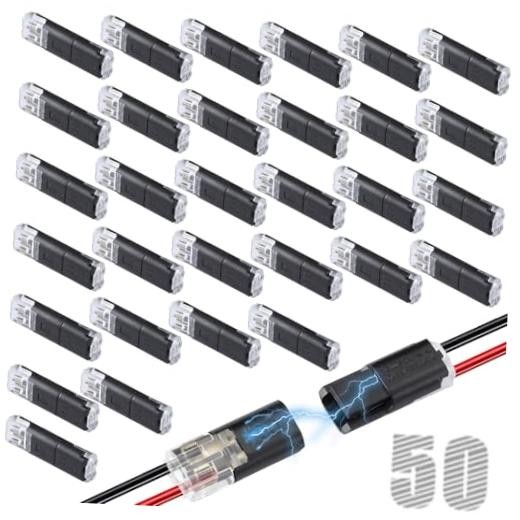 50Pcs Low Voltage Wire Connectors, Double Plug, 2 Pin Solderless | Quick