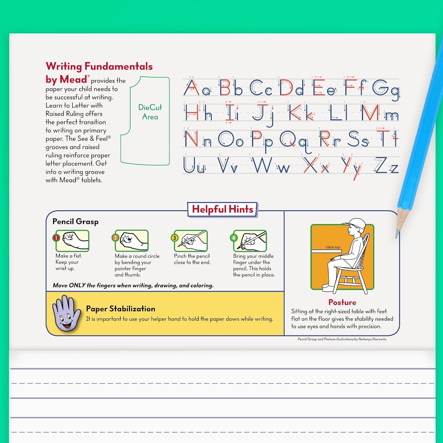 Raised Ruling Writing Pads, 4 Pack, Perfect for PK-1 Students, 40 Sheets Each