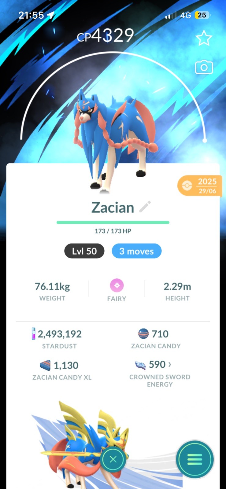 Pokémon Trade Go Level 50- Zacian 3 Moves- Special Background