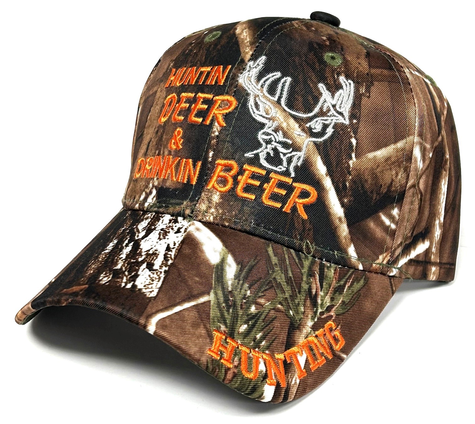 Hunting Deer & Drinking Beer Full Camo Camouflage Hat Cap Hunter Mens Adjustable