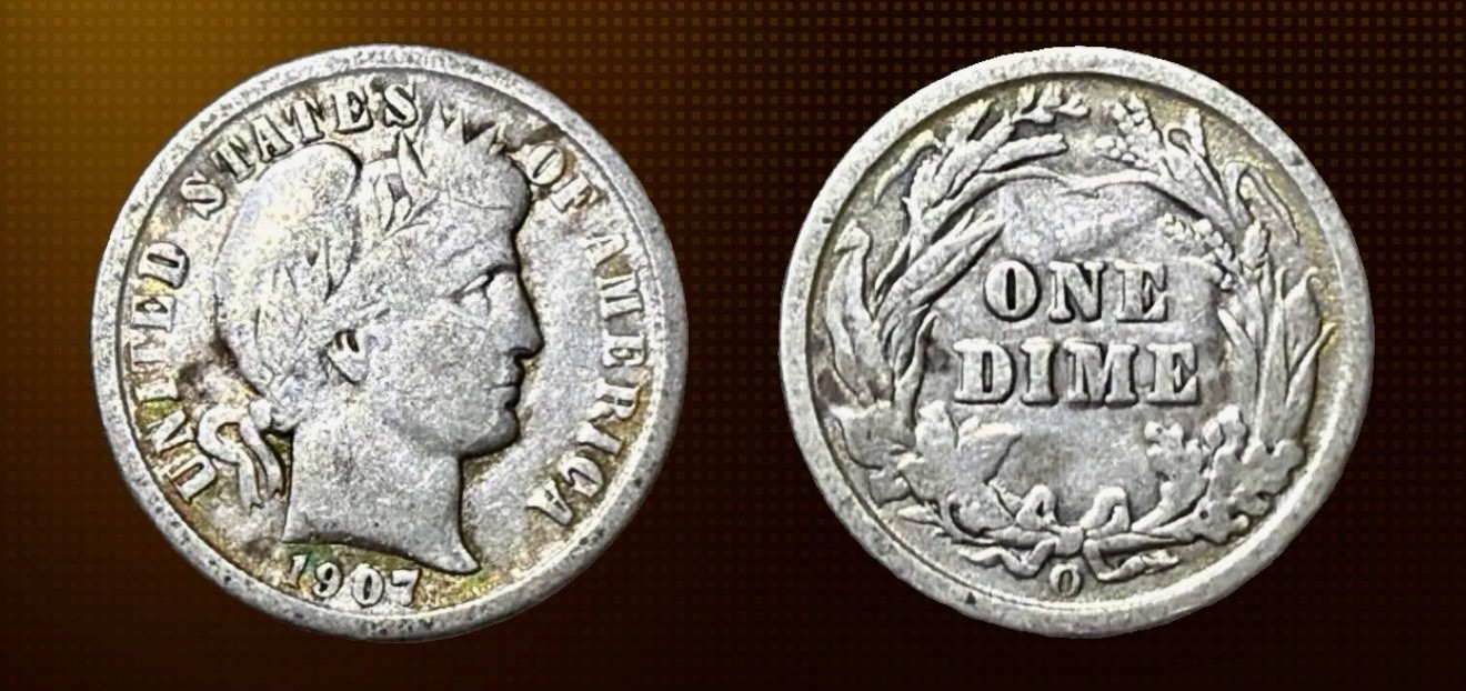 1907-O Barber Dime 10c Semi Key Tough Date New Orleans 90% Silver Coin .10 Cents