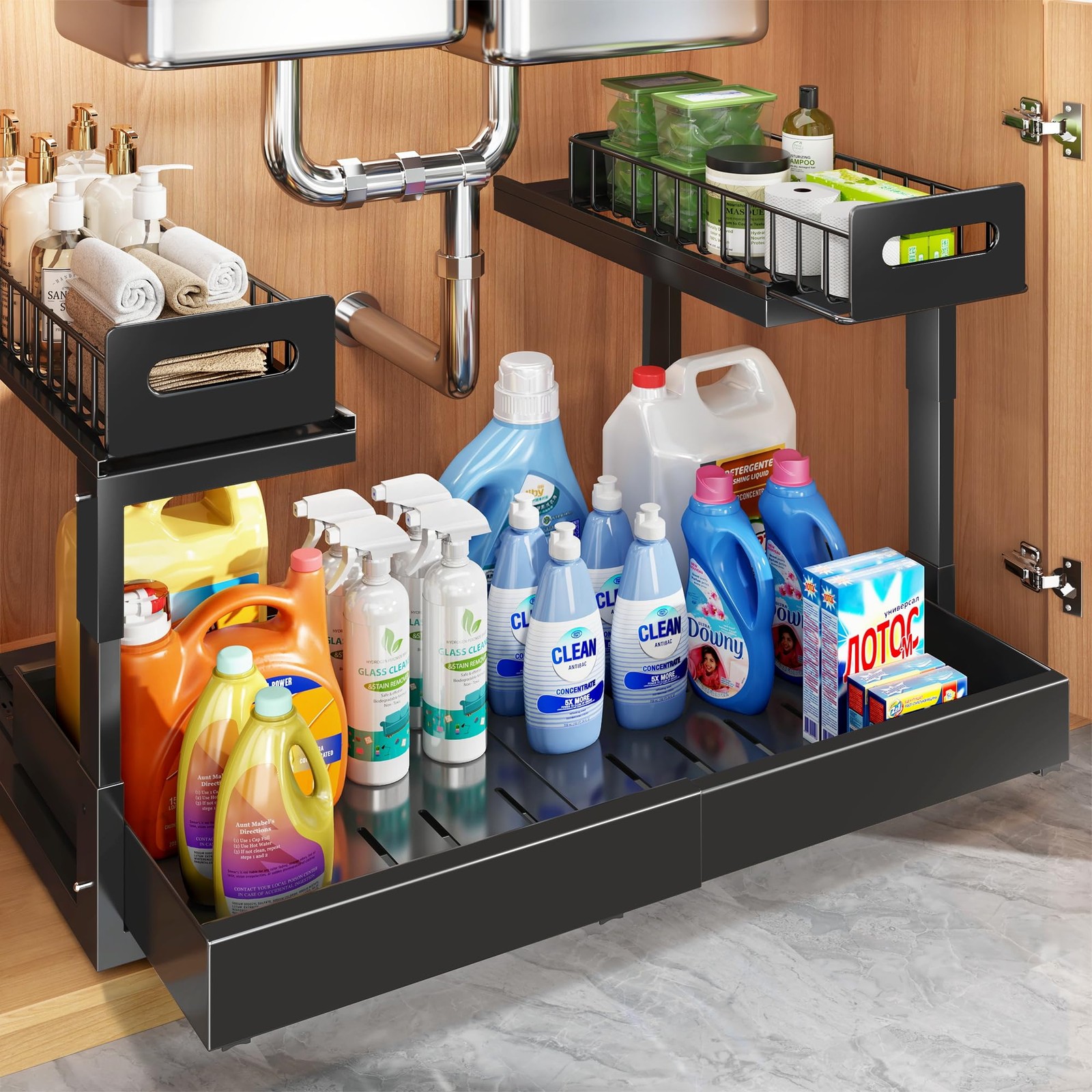 1 Pack Expandable Under Sink Organizers And Storage With Upgrade Ball-Bearing...