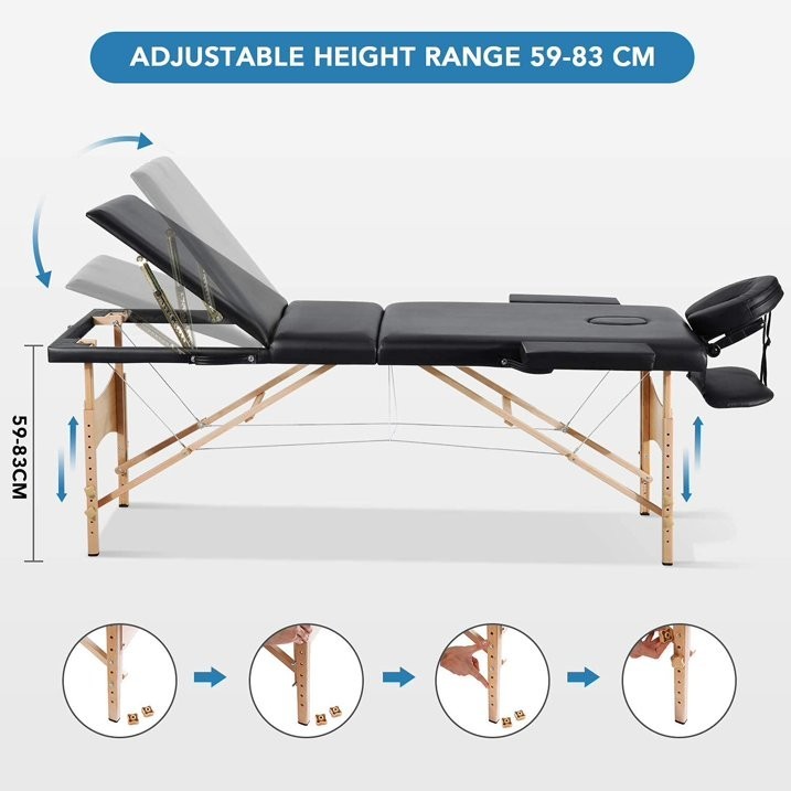 Entil tri-fold massage table adjustable height, 595lbs capacity