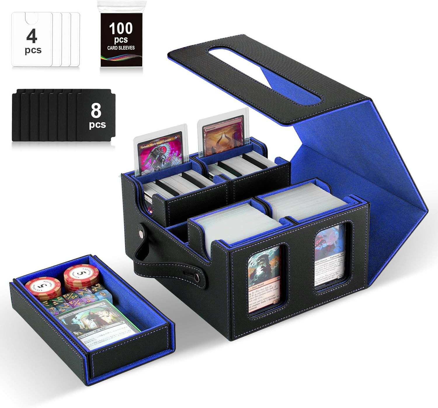 Commander Deck Box for Mtg,Card Storage Box Fits 400+ Double-Sleeved Cards,4 Rem
