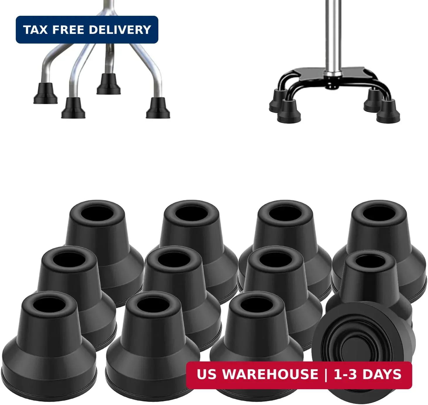 supregear Quad Cane Tips (Set of 12), Rubber Heavy Duty Non-Slip Extreme Grip Ca