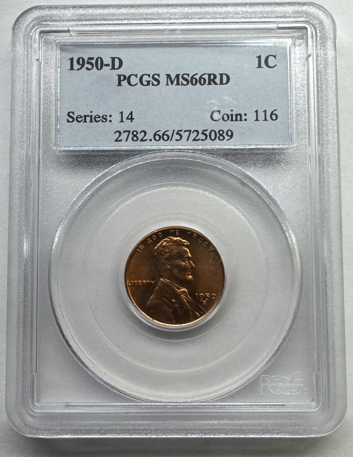 1950-D Lincoln Wheat Cent PCGS MS66RD     Free US Shipping