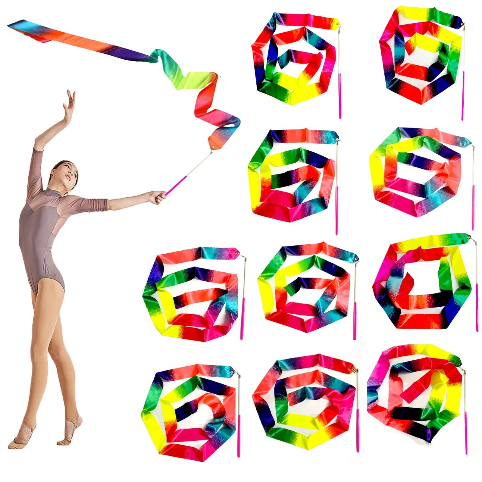 20 Pieces Ribbon Wands for Kids, 2 Meter Ribbon Dancer Wand, Dance Ribbons fo...