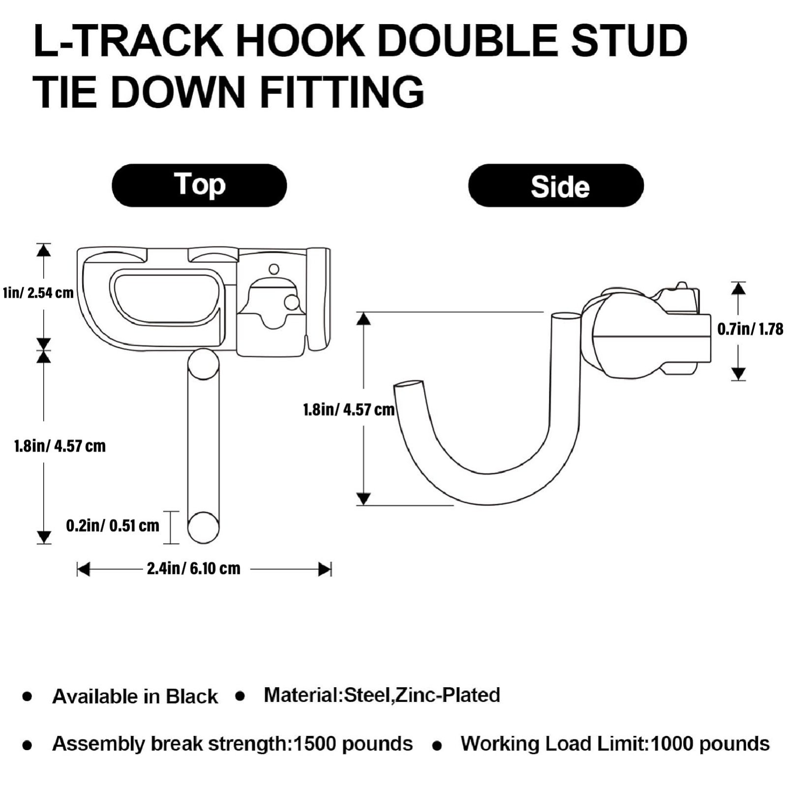 6PCS L Track Hook Double Stud Tie Down for Truck Bed Trailer Cargo Control