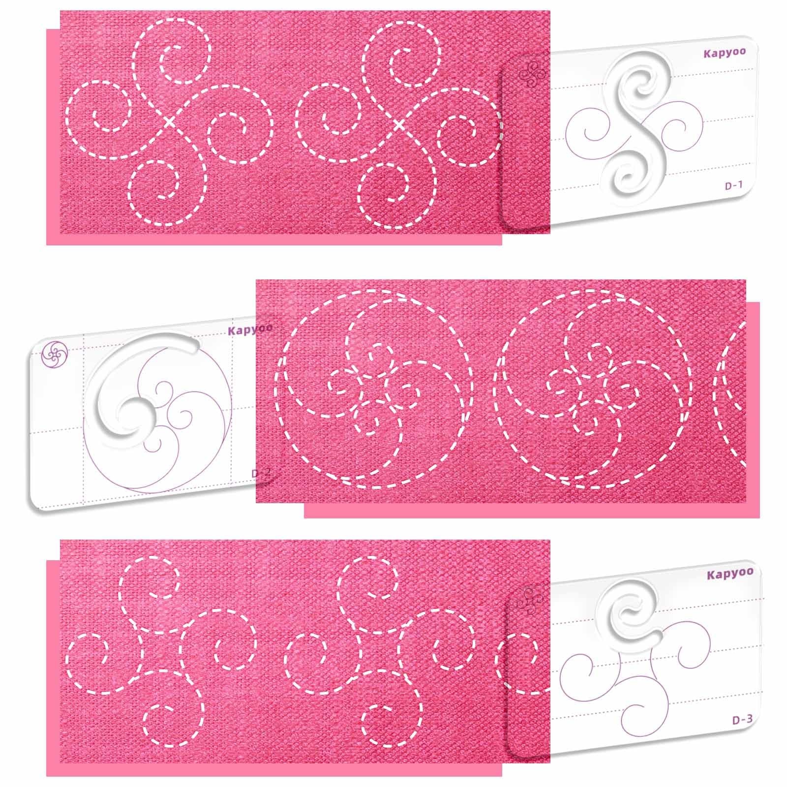 3Pcs Free Motion Quilting Templates with Non-Slip Grips, Quilting Ruler and T...