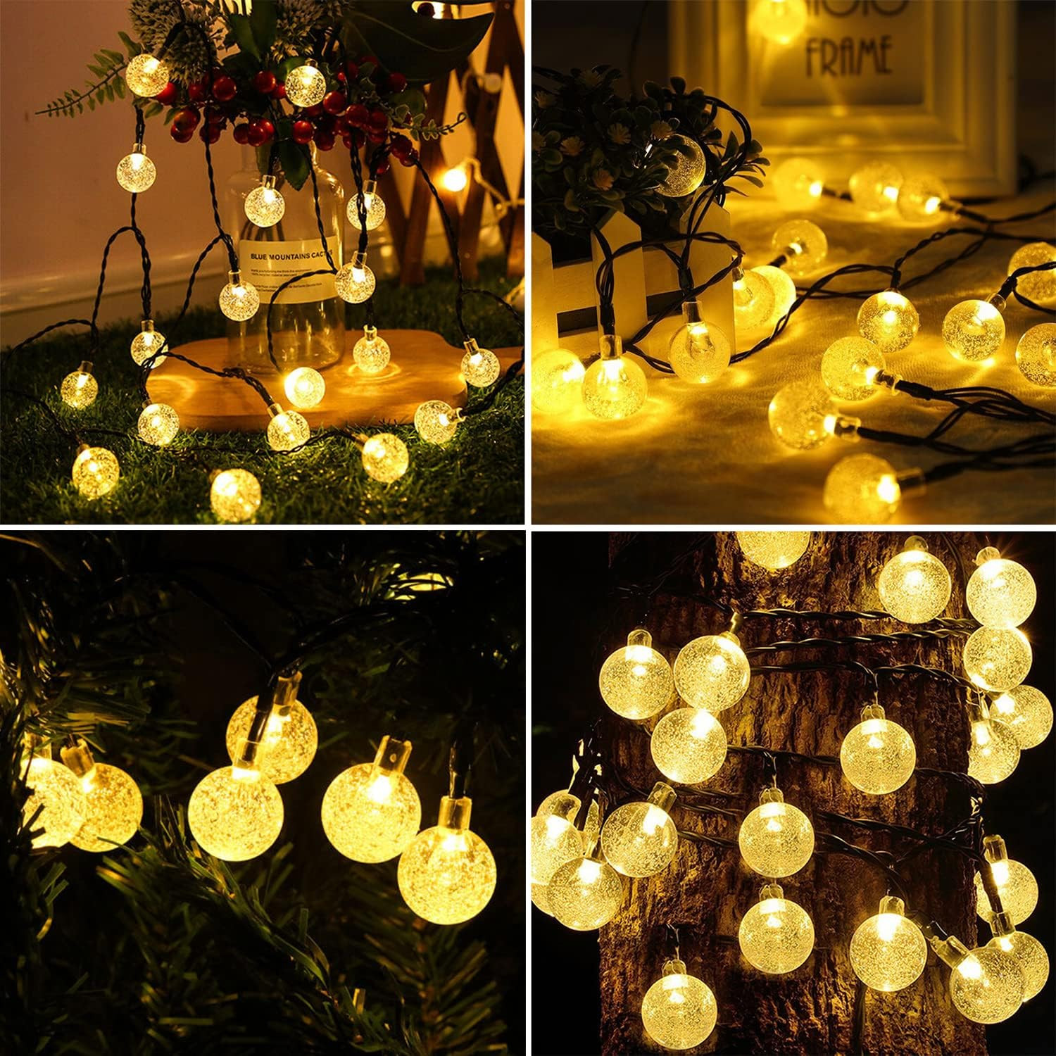 2 Pack Solar String Lights Outdoor, 60 LED, Crystal Globe | Outdoor Waterproof,