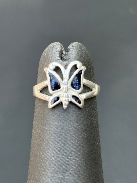 925 STERLING SILVER AND ENAMEL BUTTERFLY TOE RING