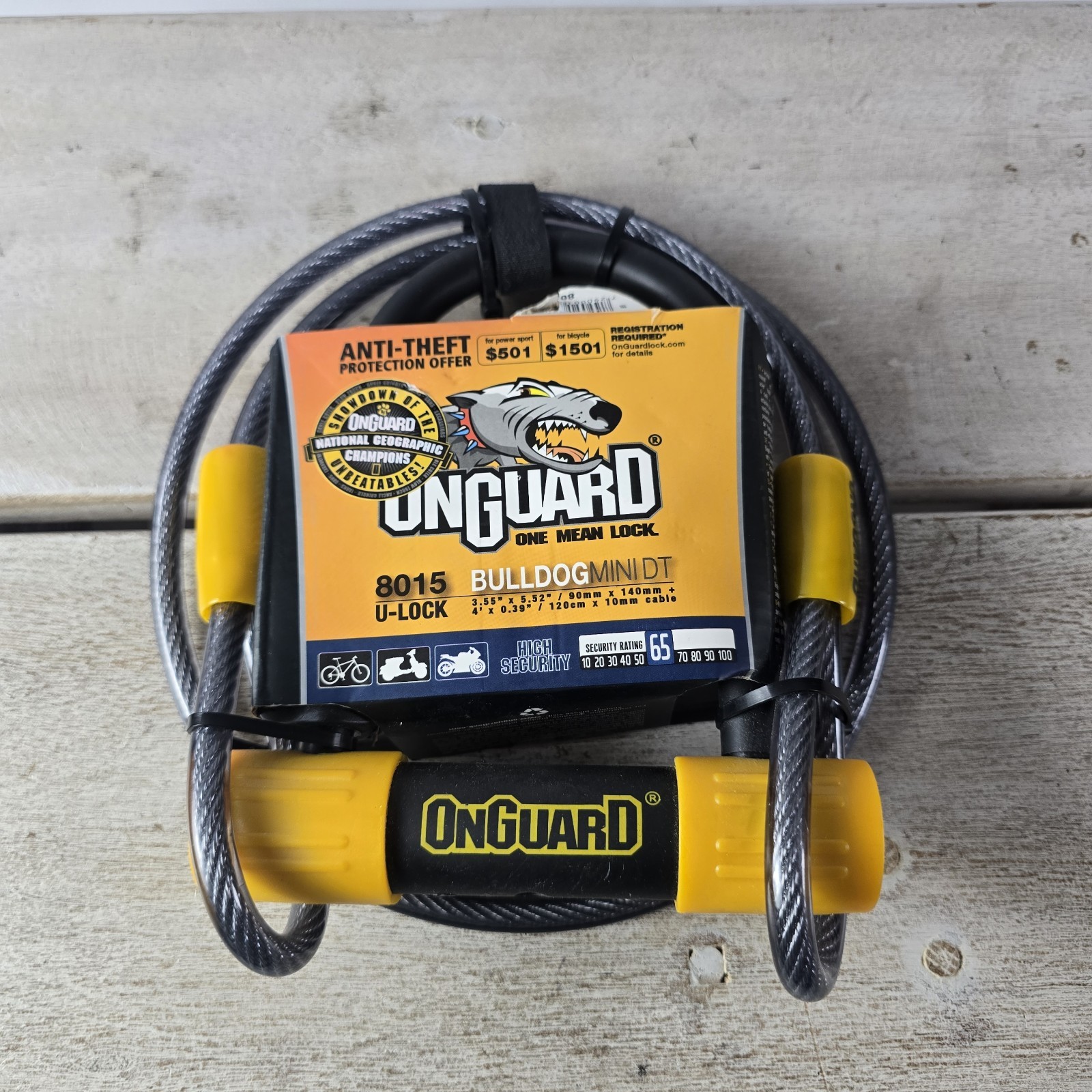 OnGuard Bulldog Mini DT 8015 Bike U-lock & 4' Cable 3.5x5.5" Hardened 2X Locking